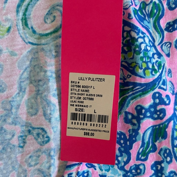 Lilly Pulitzer Etta Short Sleeve Dress ~ Lilac Rose We Mermaid It ~ Size Large - Picture 3 of 7